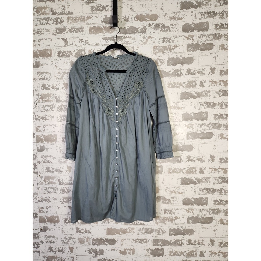 Sundance Embroidered Eyelet Lace Midi Dress Small Blue Boho Folk Artisinal